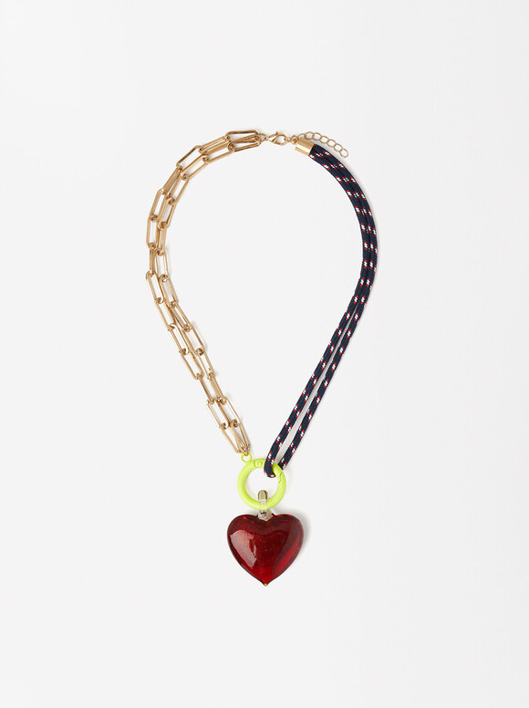 Double Heart Necklace, Multicolor, hi-res
