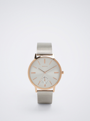 Watch With Stainless Steel Metallic Mesh - Gold - Woman - Watches - parfois.com
