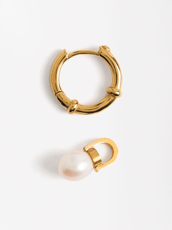 Single freshwater pearl hoop earring - stainless steel