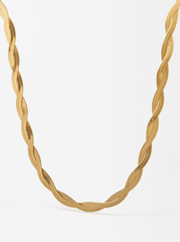 Braided Flat Chain - Stainless Steel, Golden, hi-res