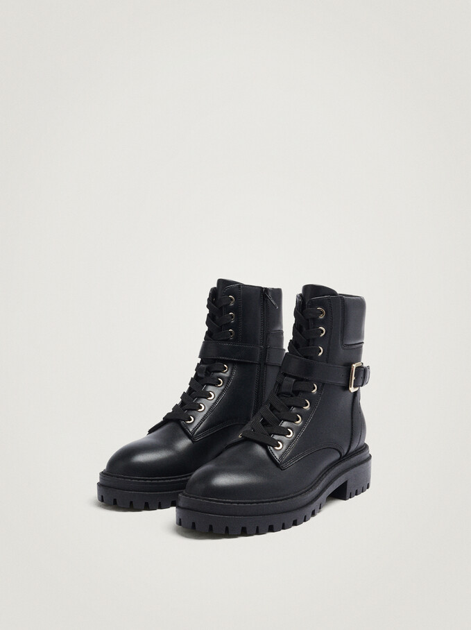 Military Boots With Buckle, Black, hi-res