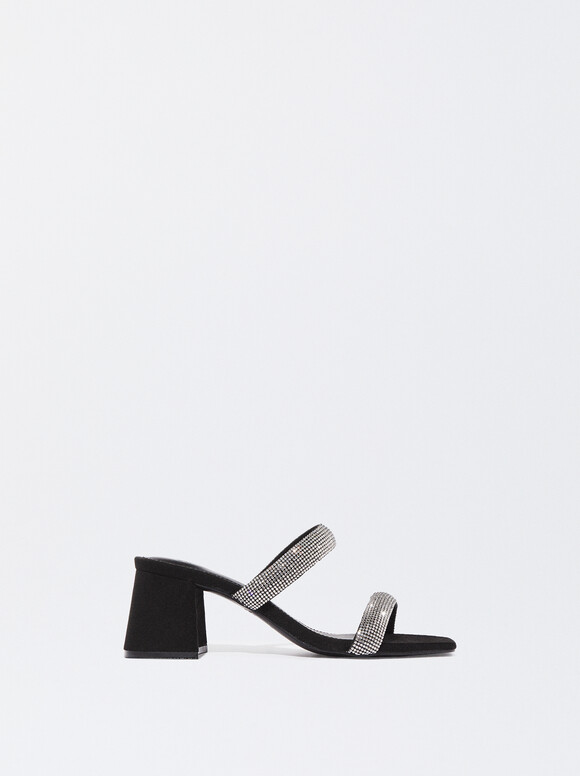 High-Heel Sandals With Crystals, Black, hi-res