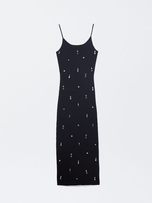 Knit Dress With Applications, Black, hi-res