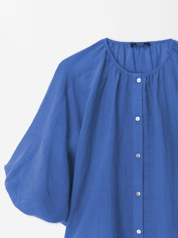 Camisa Manga Abullonada, Azul, hi-res