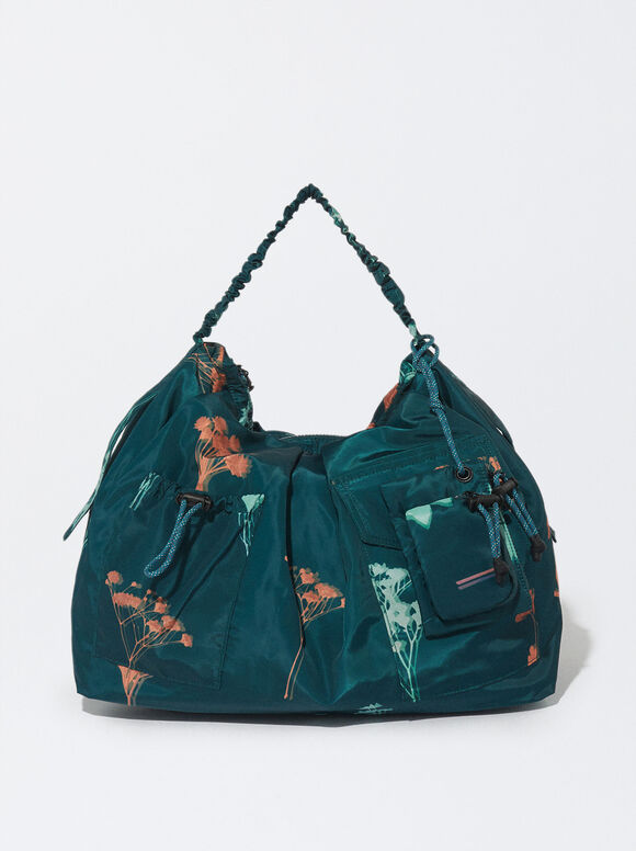 Nylon Floral Printed Tote Bag, Green, hi-res