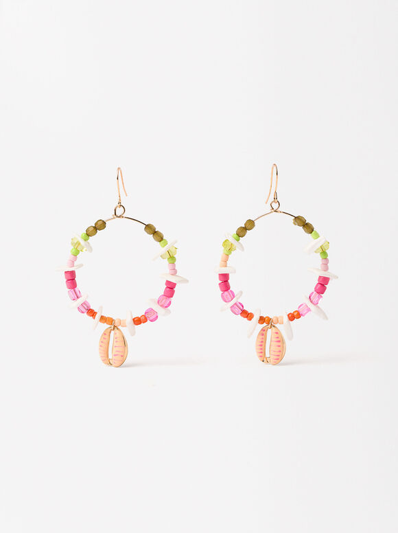 Round Shell Earrings, Multicolor, hi-res