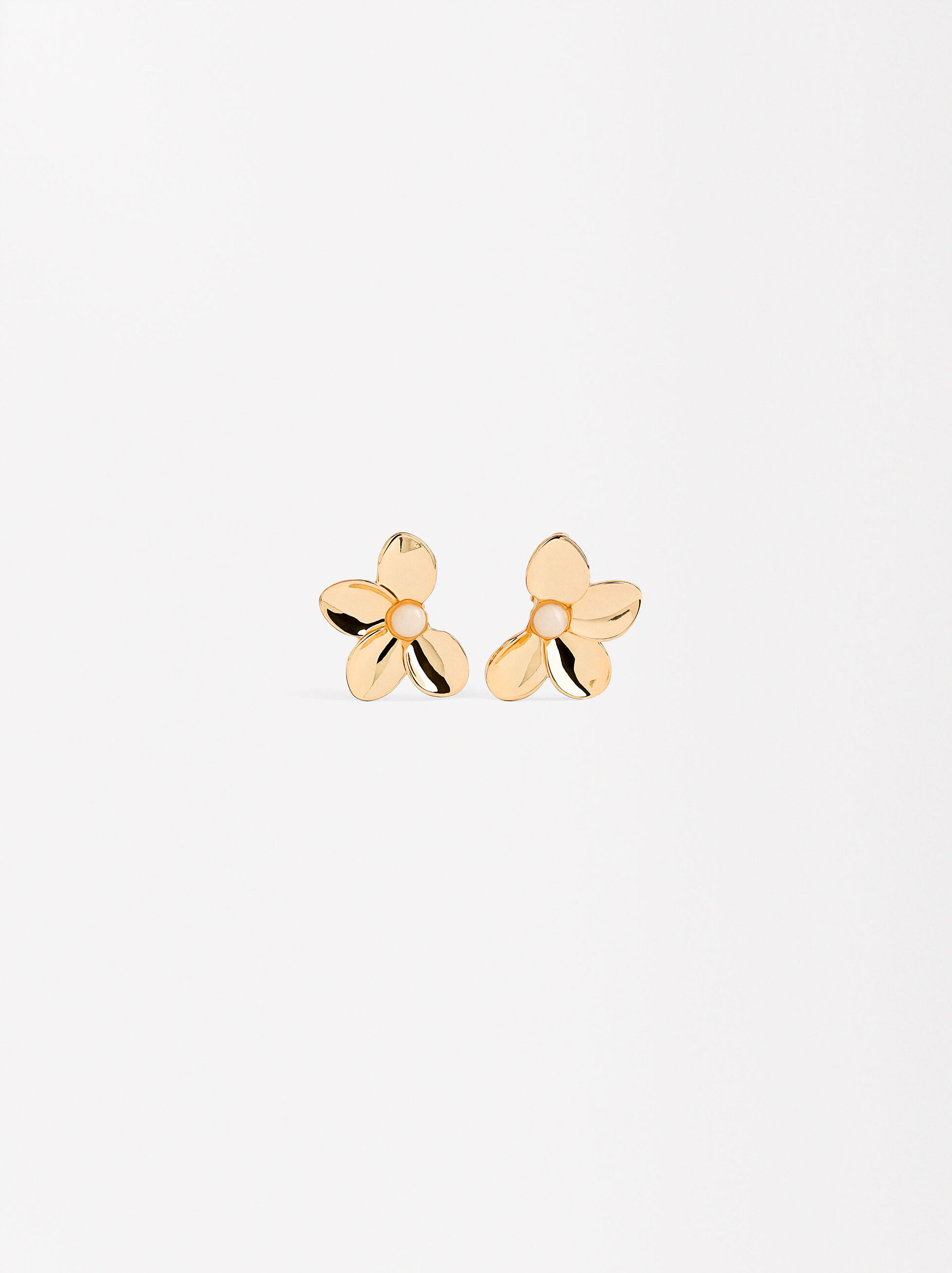 Pendientes media flor con resina image number 0.0