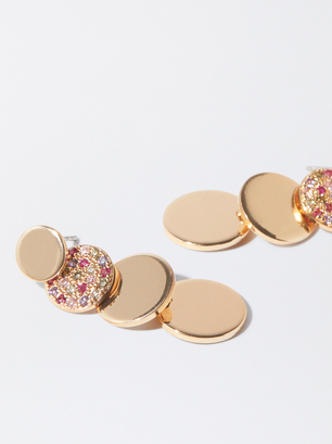 Golden Earrings With Zirconia, Multicolor, hi-res