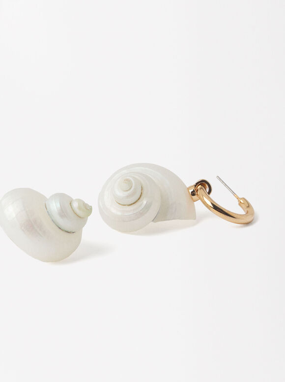 Shell Hoop Earrings, White, hi-res