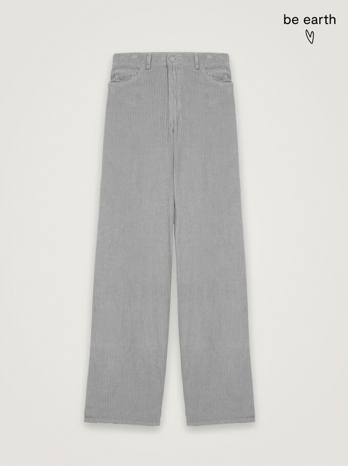 100% Cotton Straight Pants, Grey, hi-res