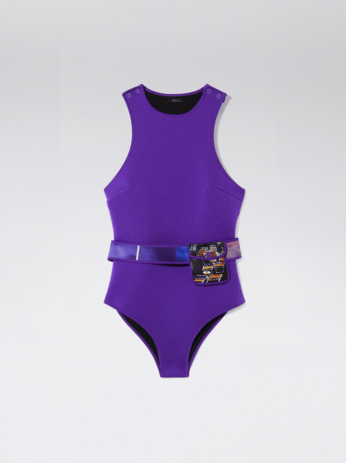 Halter Bathing Suit With Purse, Purple, hi-res