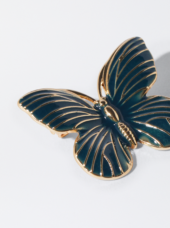 Butterfly Brooch, Blue, hi-res