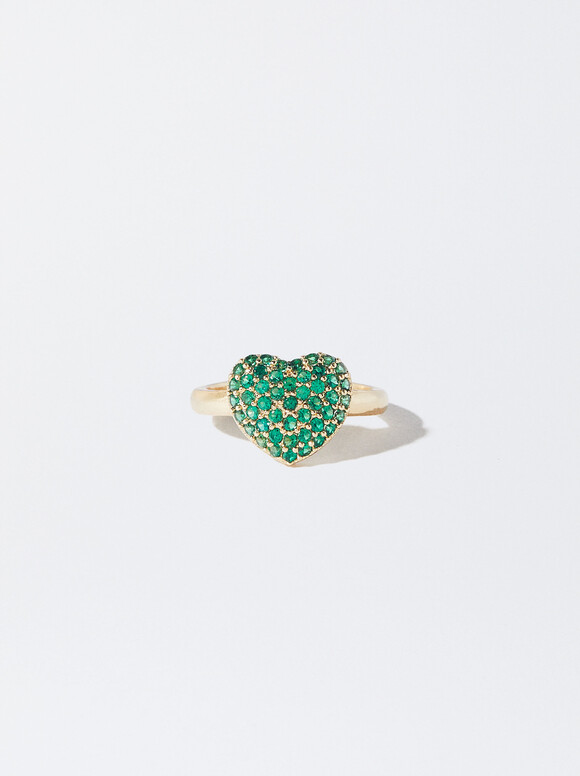 Heart Ring With Cubic Zirconia, Green, hi-res