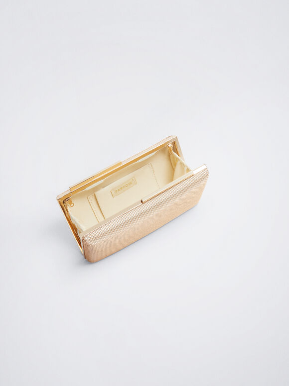 Party Clutch Bag With Chain Handle, Golden, hi-res