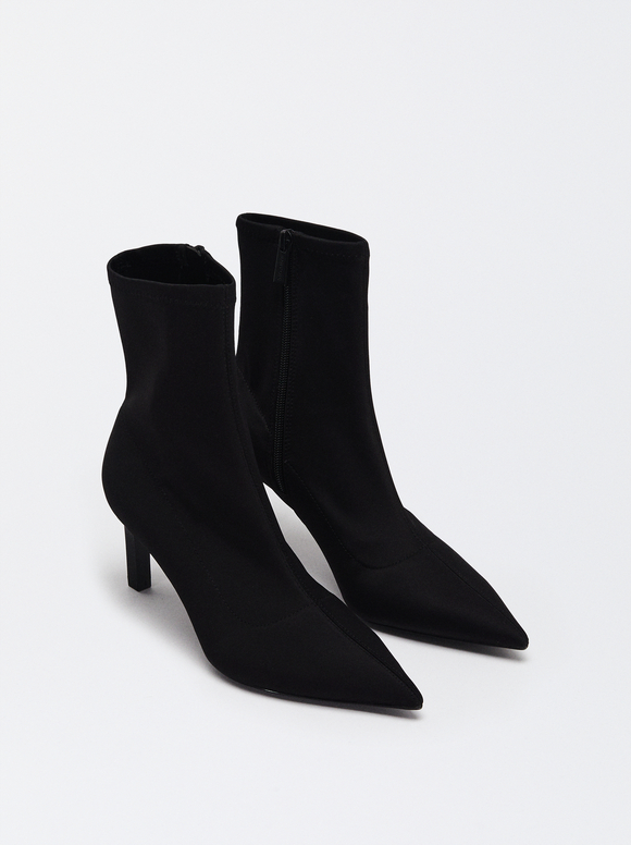 Elastic Fabric Ankle Boots, Black, hi-res