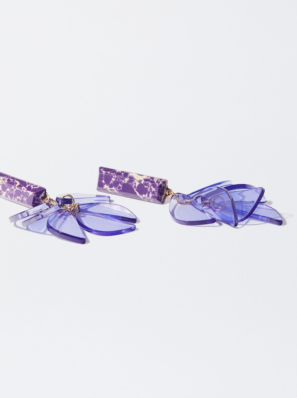 Earrings With Stone And Resin, Purple, hi-res