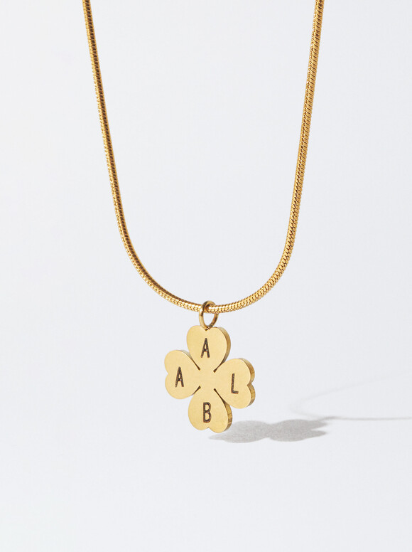 Collar De Acero Dorado Con Colgante Personalizable, Dorado, hi-res