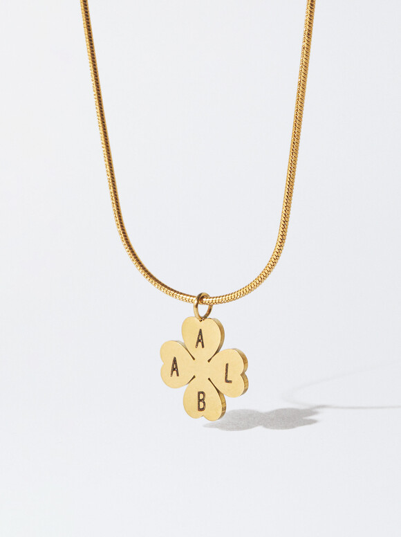 Gold Steel Necklace With Customisable Pendant, Golden, hi-res