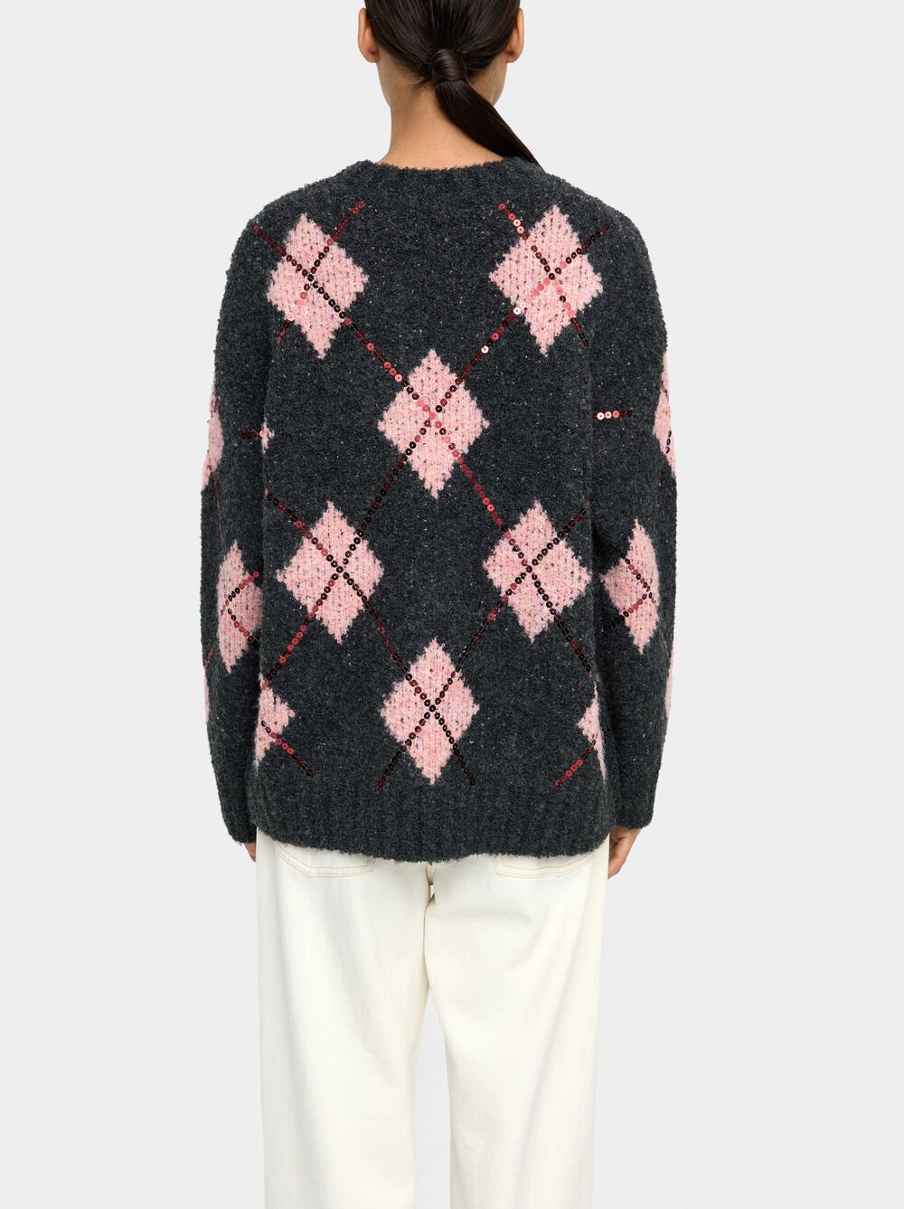 Knit sweater with printed diamonds