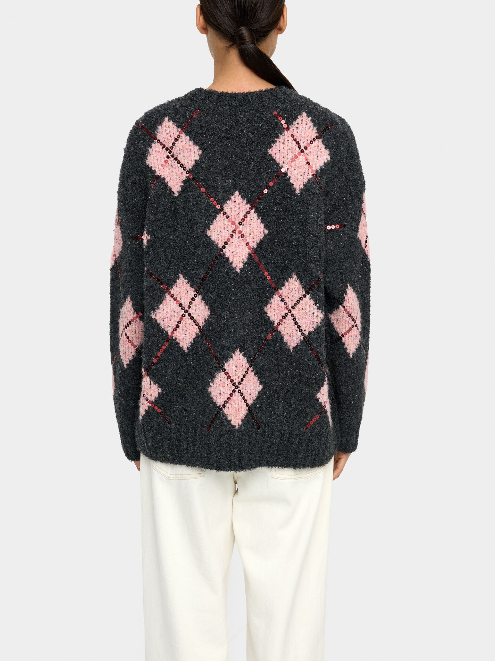 Knit sweater with printed diamonds image number 3.0
