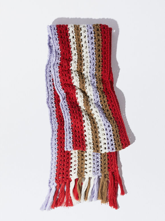 Striped Crochet Scarf, Multicolor, hi-res