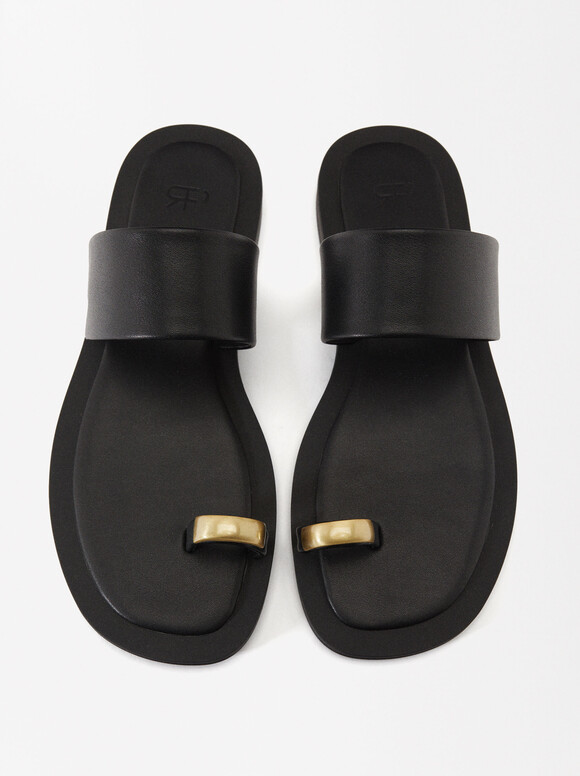 Flat Sandals With Metallic Detail, , hi-res