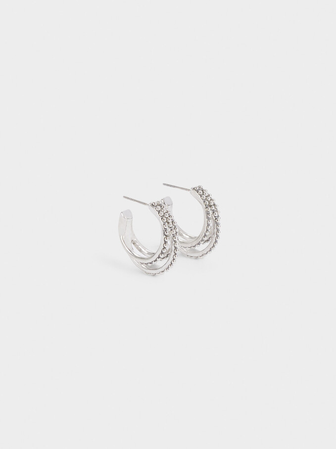 Hoop Earrings With Pearls, Silver, hi-res