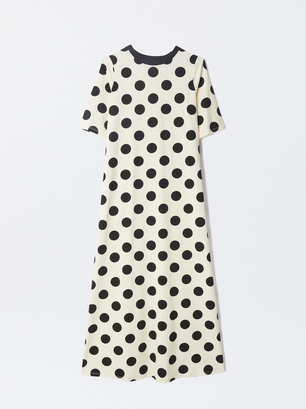 Online Exclusive - Polka Dot Long Dress, Ecru, hi-res