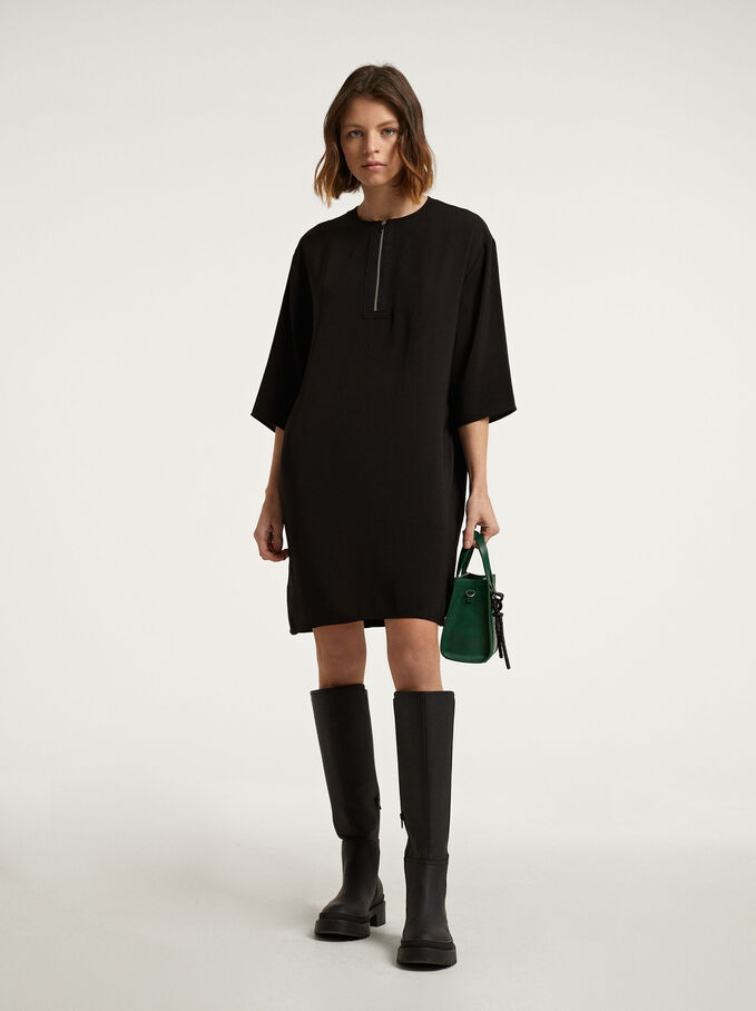 Short Dress With Zip, Black, hi-res