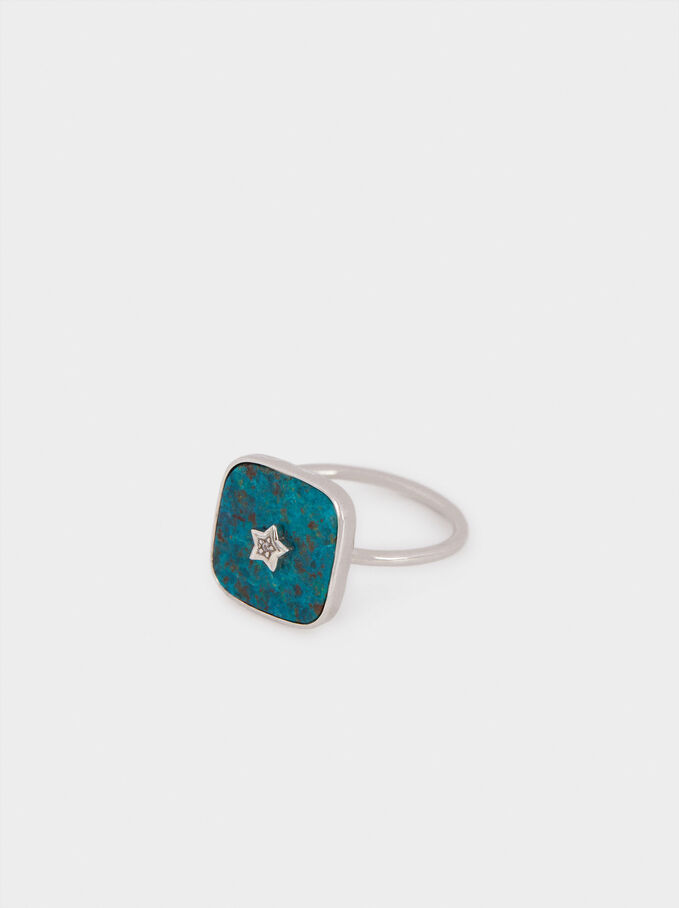 925 Silver Star Signet Ring, Blue, hi-res