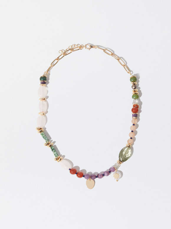 Bunter Halskette Mit Steinen, Mehrfarbig, hi-res