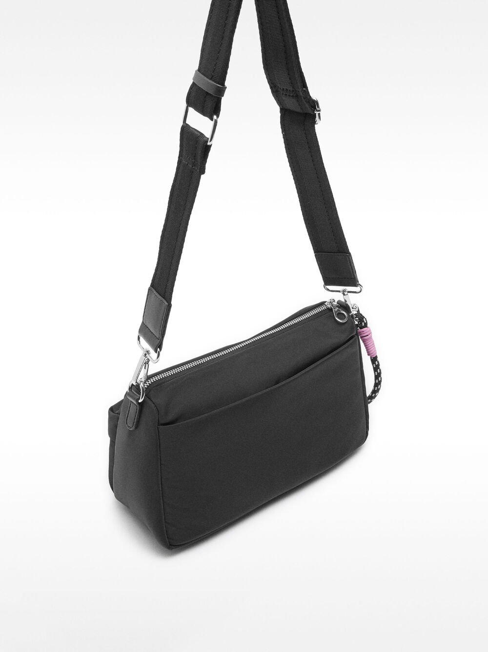 Borsa a tracolla in nylon con tasca esterna