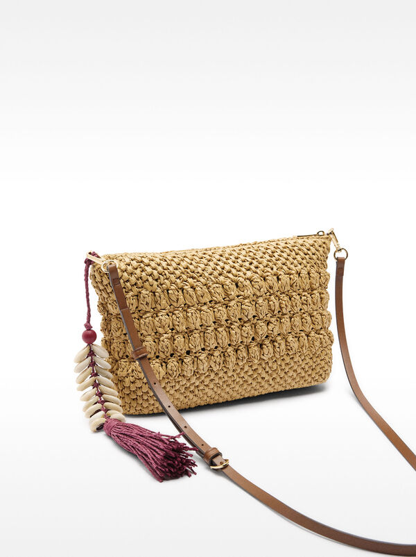 Straw-effect crossbody bag