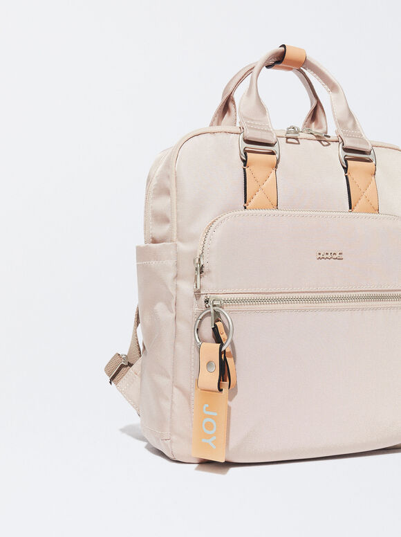 Nylon Backpack With Outside Pockets, Ecru, hi-res
