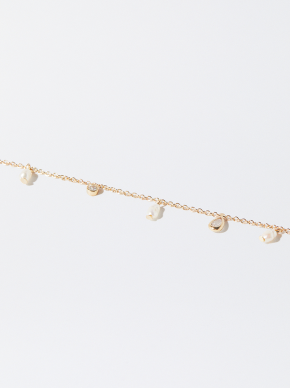 Bracelet With Pearls And Zircons, Golden, hi-res