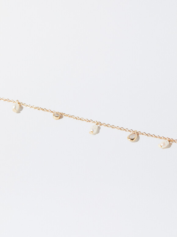 Bracelet With Pearls And Zircons, Golden, hi-res