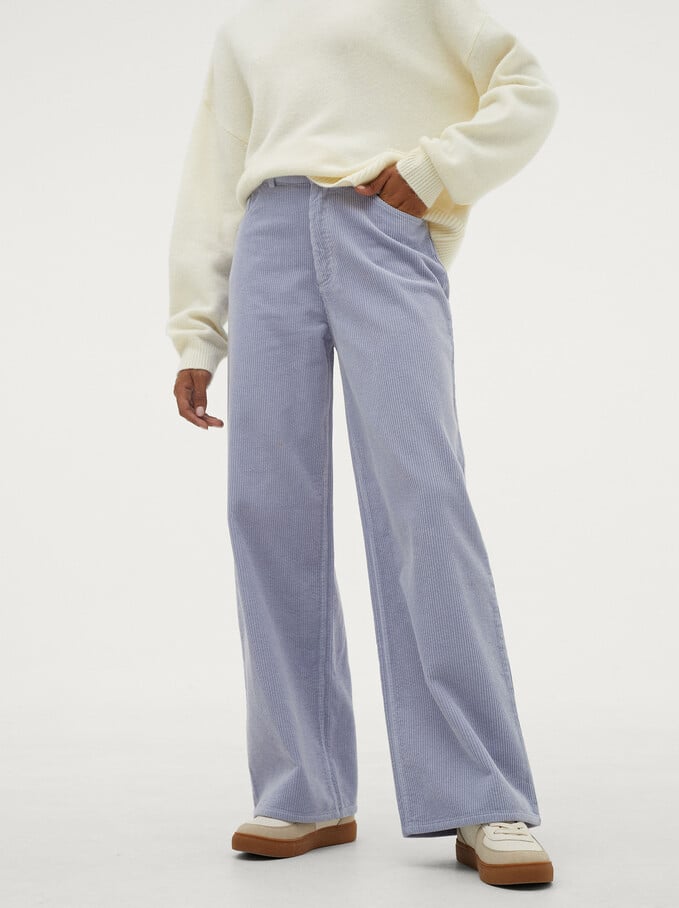 100% Cotton Straight Pants, Blue, hi-res