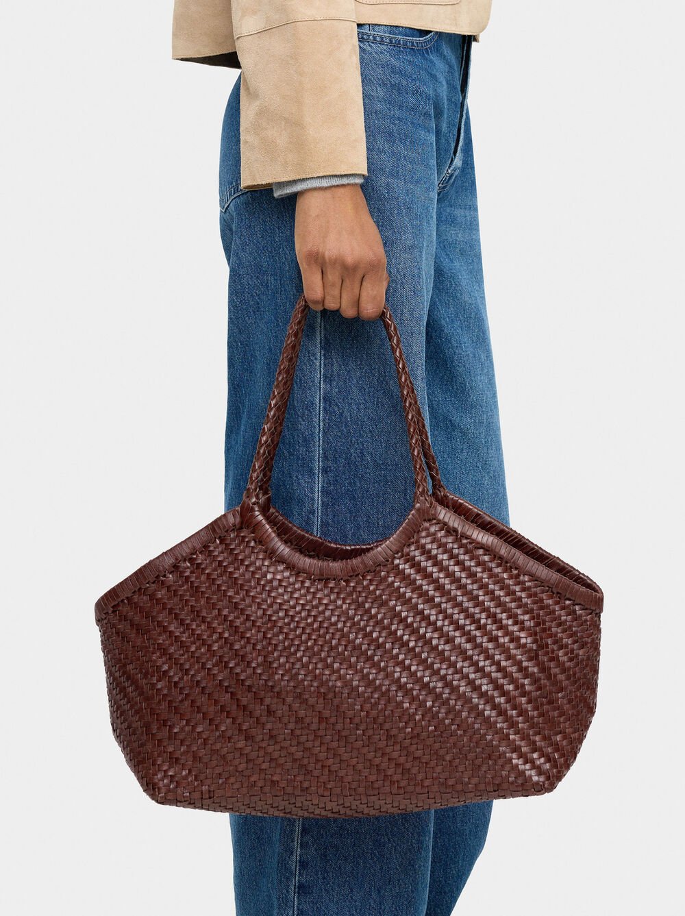 Woven leather shopper bag