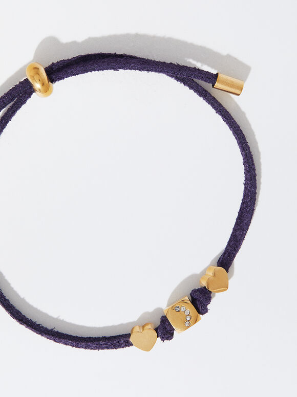 Adjustable Steel Bracelet With Steel Charms, Purple, hi-res