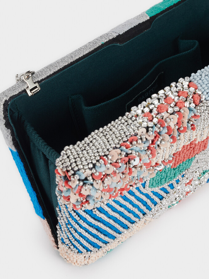 Beaded Party Clutch, Green, hi-res