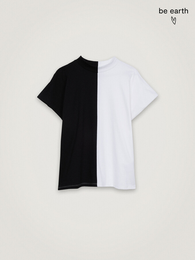 Round-Neck Bicolor T-Shirt, Black, hi-res