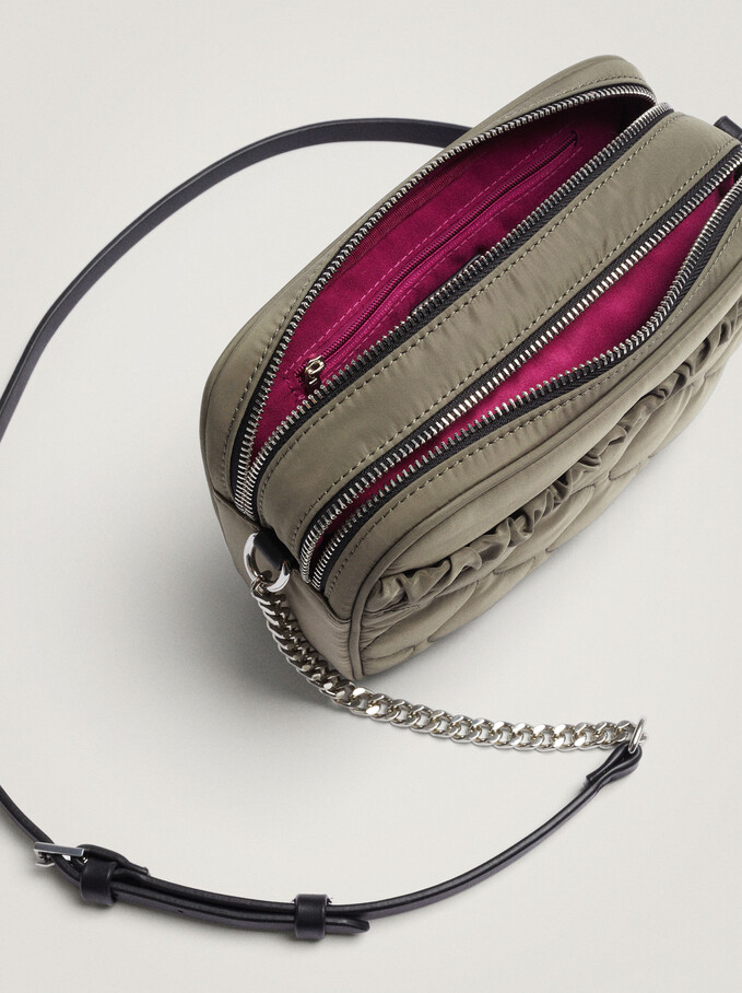 Nylon Crossbody Bag With Pleats, Khaki, hi-res