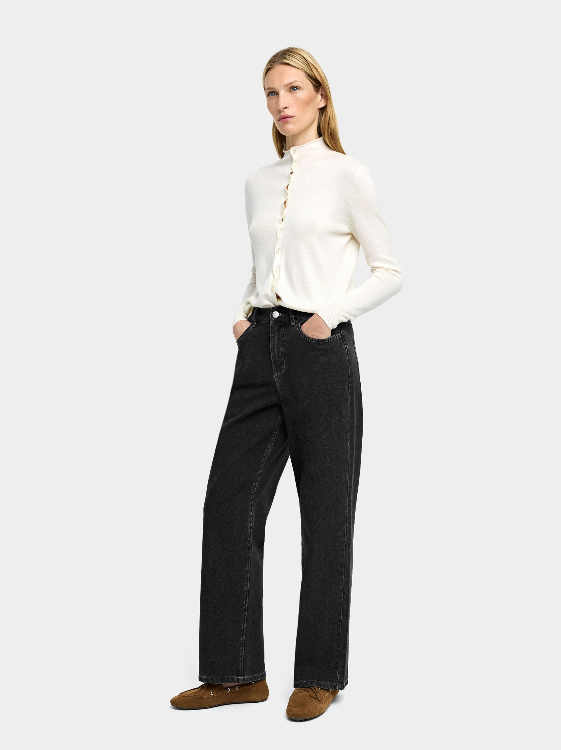 Straight denim trousers with skirt detail image number 5.0
