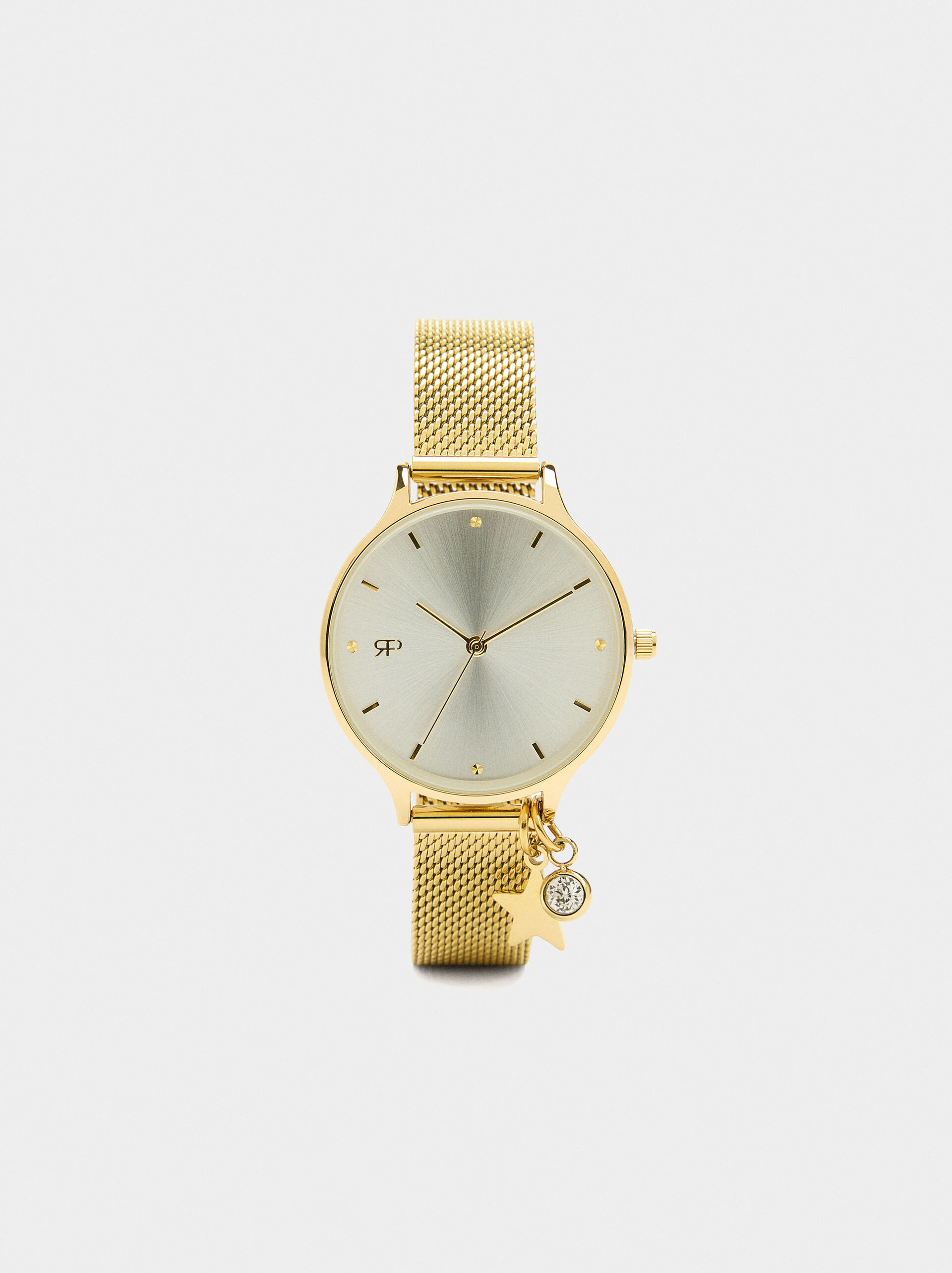 Watch with metal mesh bracelet and charm image number 0.0