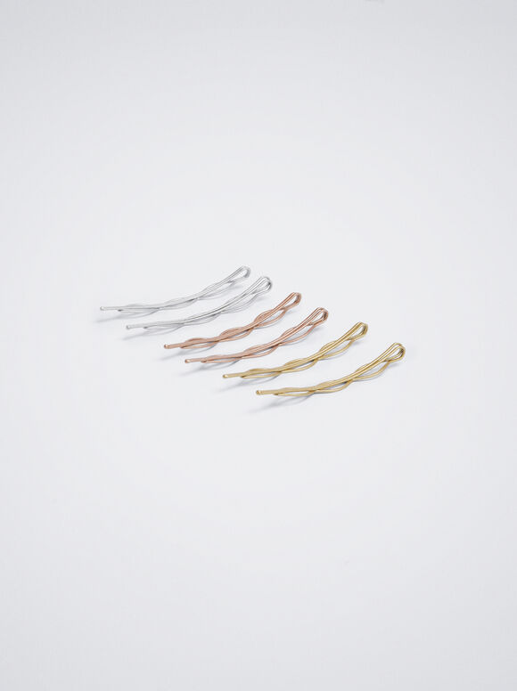 Set Of Metallic Hairslides, Multicolor, hi-res