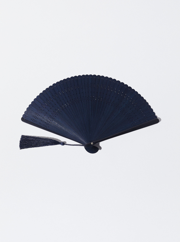 Bamboo Perforated Fan, Navy, hi-res