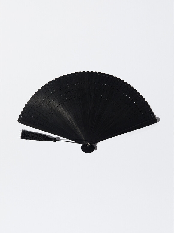 Bamboo Perforated Fan, Black, hi-res
