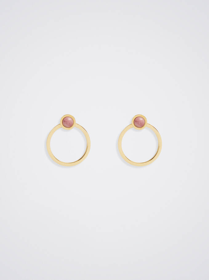 Steel Earrings With Stone, Green, hi-res