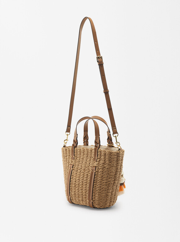 Straw Effect Shopper With Pendant Bag S, NC, hi-res