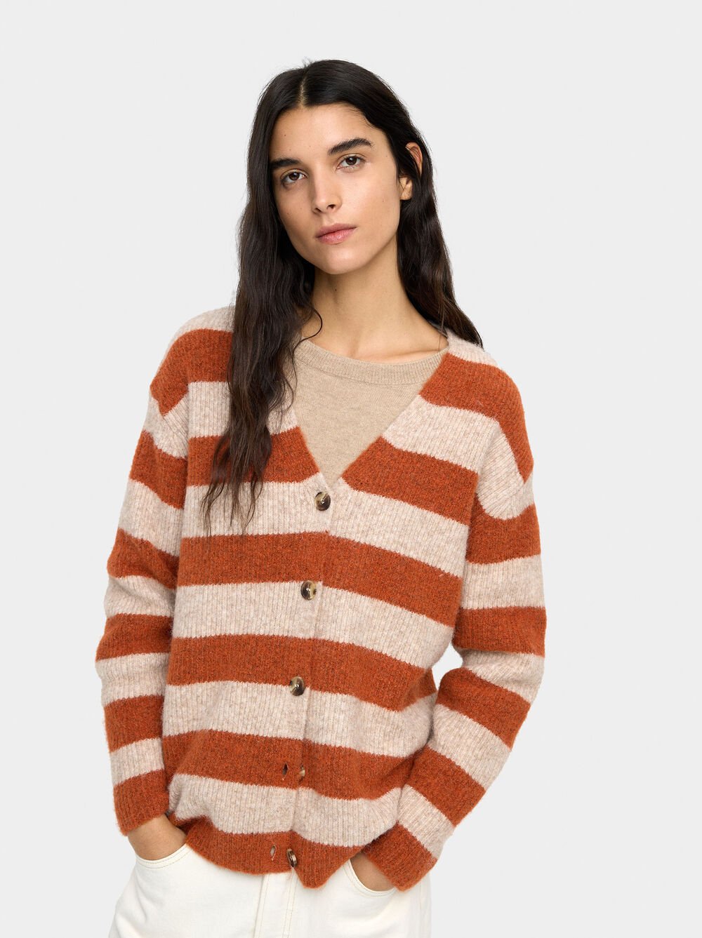 Knit cardigan with stripes